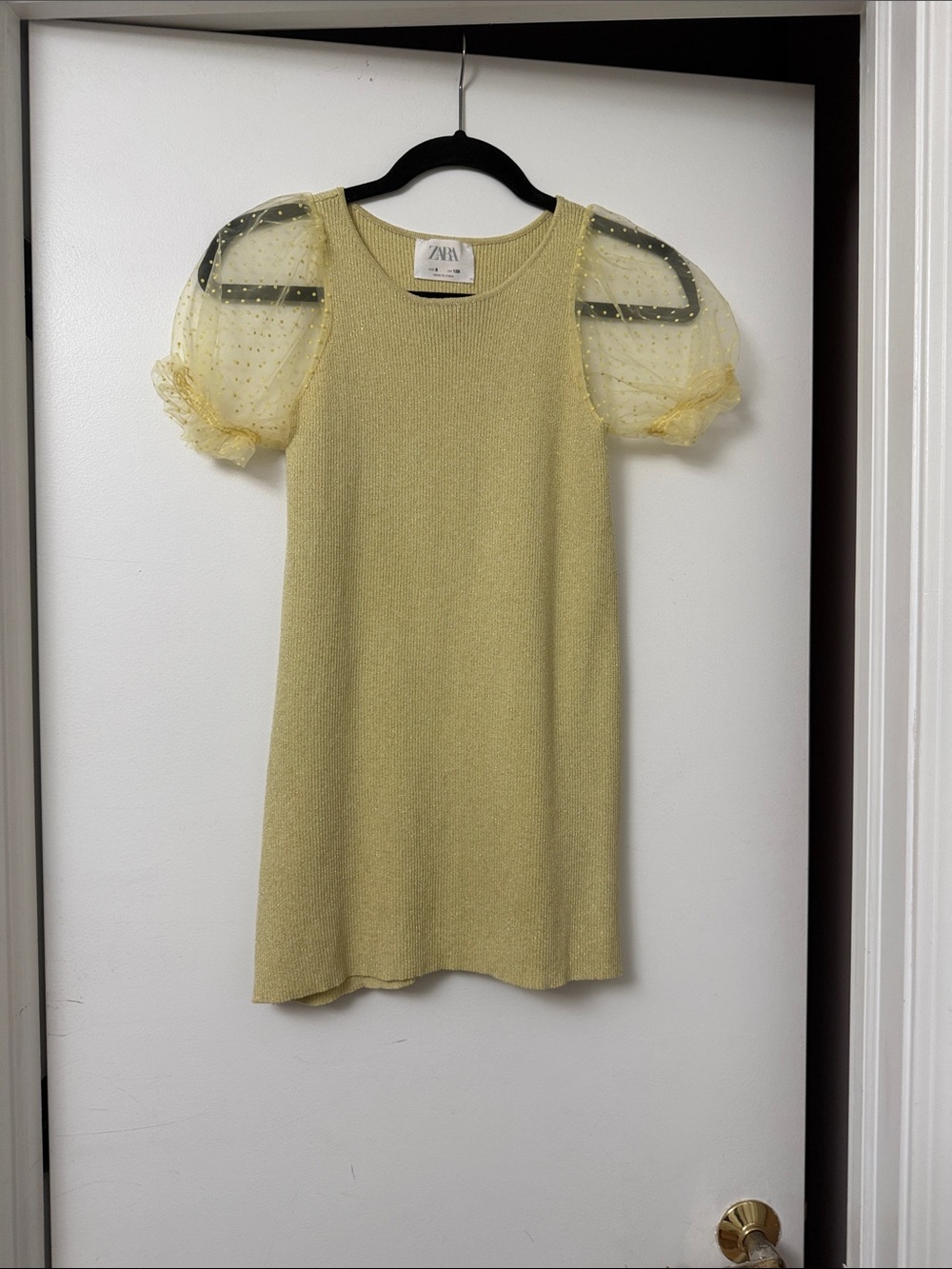 Zara Girls Lemon Yellow Puff-Sleeve Dress